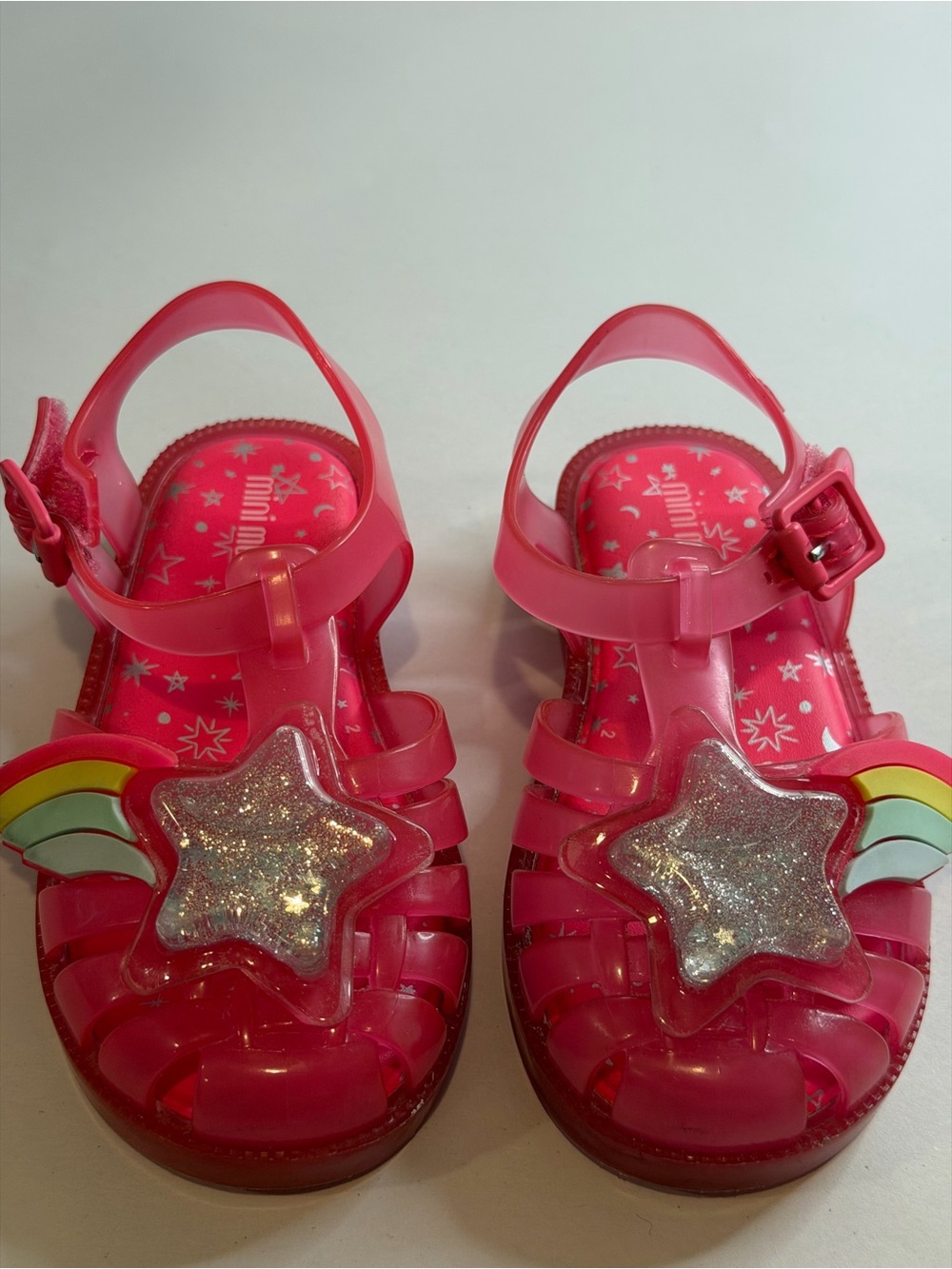 Mini Melissa Pink Glitter Star Jelly Sandals for Kids size 8